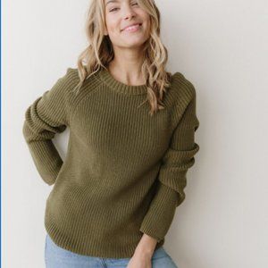 JENNI KAYNE Cotton Fisherman Sweater Olive Small